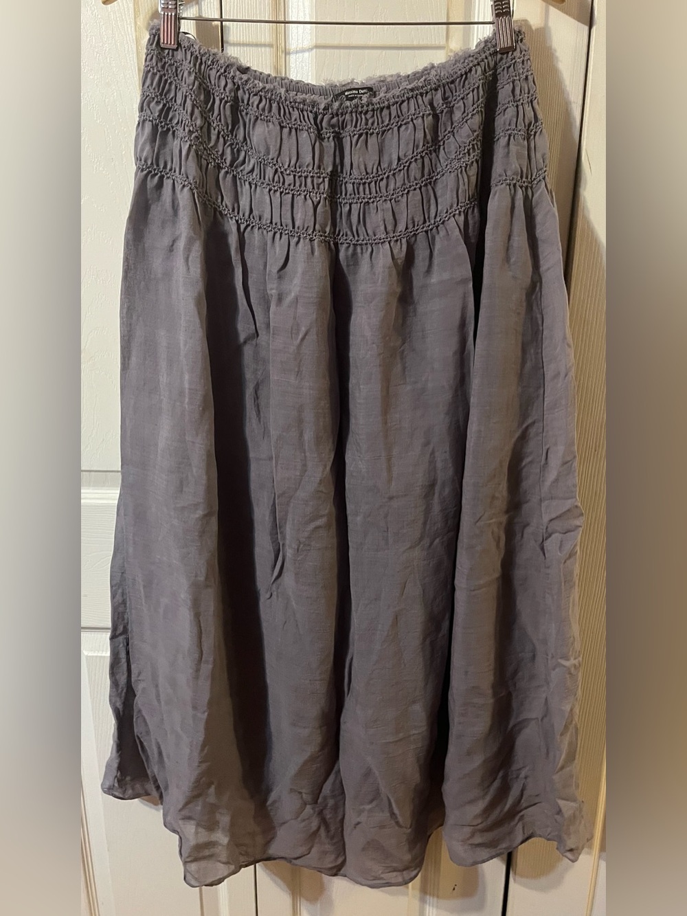 Massimo Dutti Smocked Waistband Flowing Pleated Grey Midi Skirt Size Large - Picture 2 of 9